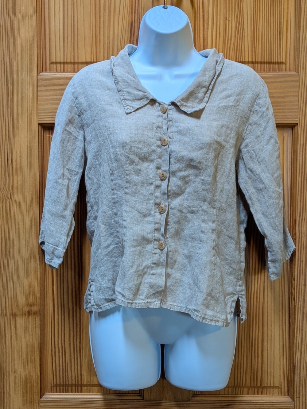 Flax 100% Linen Women's Small Alabaster Buttons Brown Shirt Top Lithuanian Made